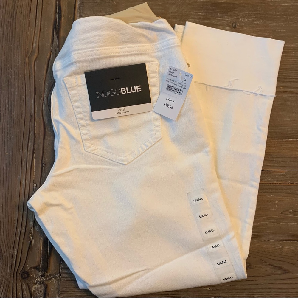 ๐HP๐ Indigo Blue | White Cuffed Maternity Jeans - Picture 1 of 6